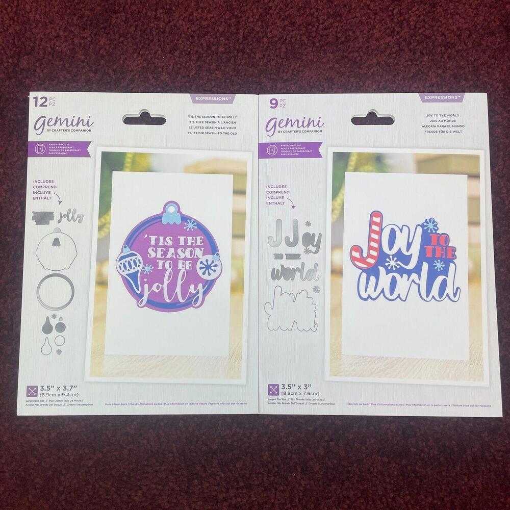 Lot 2 Gemini Papercraft Dies Christmas Holiday Ornament Joy World Jolly Snow